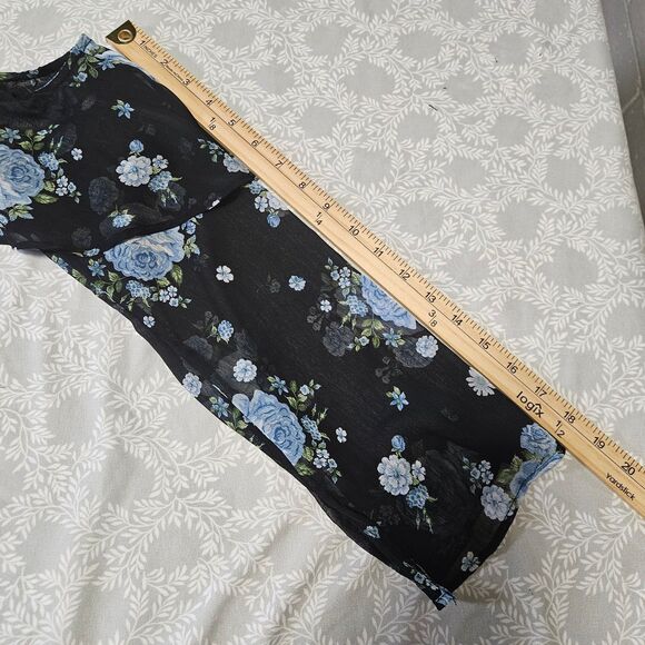 Disney Princess Dress Cold Shoulder Black Blue Floral Size L - Picture 9 of 12